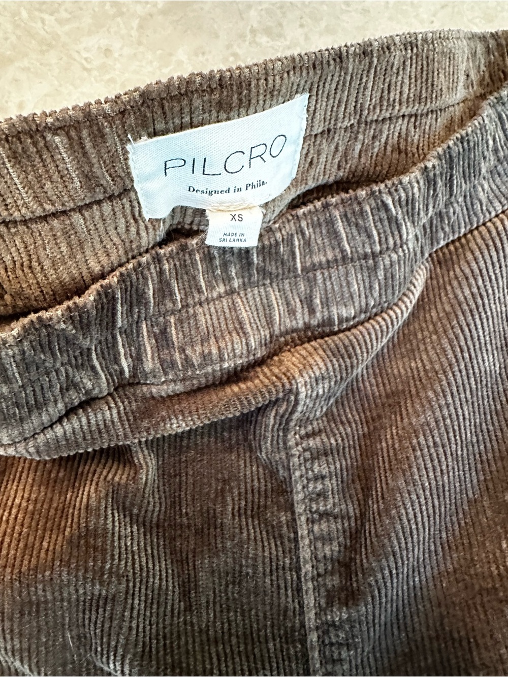 Pilcro Brown Corduroy Track Pants with Pink & White Side Stripes - Picture 2 of 4